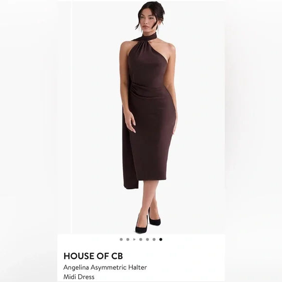 House of CB Brown Asymmetric Halter Midi Dress